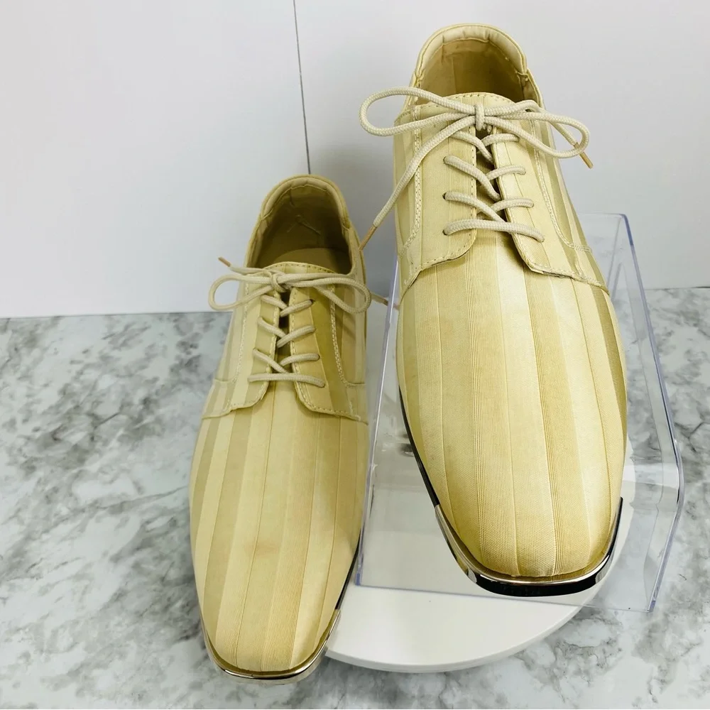 Hugo Vitelli Oxfords Men 15 Ivory Beige Groom Lace Up Formal Stripped Breathable